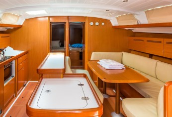 Sailing yacht wooden messroom interior